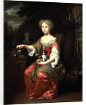 Portrait of a Lady holding her pet King Charles Spaniel by Jan Verkolje