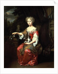 Portrait of a Lady holding her pet King Charles Spaniel by Jan Verkolje