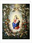 The Virgin and Child encircled by a garland of flowers held aloft by cherubs, c.1624 by Jan & Balen Hendrik van Brueghel