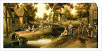 A Village Scene with Peasants on Banks of a Stream by Cornelius Droochsloot
