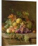 A Still Life of Melons, Grapes and Peaches on a Ledge by Jakob Bogdani or Bogdany