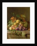 A Still Life of Melons, Grapes and Peaches on a Ledge by Jakob Bogdani or Bogdany