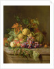 A Still Life of Melons, Grapes and Peaches on a Ledge by Jakob Bogdani or Bogdany