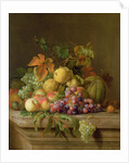 A Still Life of Melons, Grapes and Peaches on a Ledge by Jakob Bogdani or Bogdany
