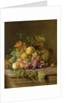 A Still Life of Melons, Grapes and Peaches on a Ledge by Jakob Bogdani or Bogdany