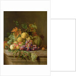 A Still Life of Melons, Grapes and Peaches on a Ledge by Jakob Bogdani or Bogdany