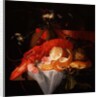 A Still Life with Lobster, Lemon and Grapes by Elias van den Broeck