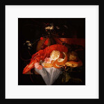 A Still Life with Lobster, Lemon and Grapes by Elias van den Broeck