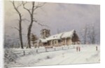 Winter Scene with Figures on a Path near a Church by Nils Hans Christiansen