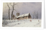 Winter Scene with Figures on a Path near a Church by Nils Hans Christiansen