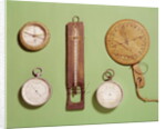 Scott's compass, thermometer, sundial, barometer and altitude scale used on Antarctic expedition, 1910-12 by Anonymous