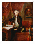 Portrait of Samuel Teleki with an oval portrait of Samuel Bruchental in the background by Janos Marton Stock