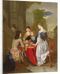 Elegant Company playing backgammon by Nicolaes Verkolje