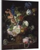 A Still Life of Roses, Tulips, Carnations, Stocks and Other Flowers in a Decorative Urn, Resting on a Stone Ledge by Jean-Louis Prevost