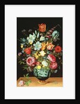 A Still Life of Flowers in a Porcelain Vase Resting on a Ledge by Phillipe de Marlier