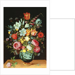 A Still Life of Flowers in a Porcelain Vase Resting on a Ledge by Phillipe de Marlier