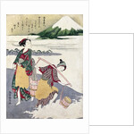 Salt Maidens on the Tago-no-ura Beach with Mt. Fuji Behind by Suzuki Harunobu
