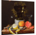 A Still Life with a Glass and Fruit on a Ledge by Wilhelm Ernst Wunder