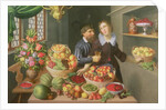 Man and Woman Before a Table Laid with Fruits and Vegetables by Georg Flegel