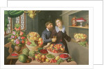 Man and Woman Before a Table Laid with Fruits and Vegetables by Georg Flegel