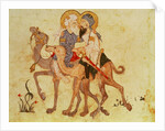 Ms Ar 3929 f.122, Farewells of Abu-Zayd and Al-Harith before the return to Mecca by Persian School