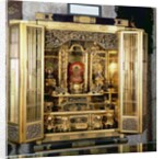 Butsudan shrine from a Daimyo's palace at Kyoto, contains a representation of a temple with graduated pagoda roof by School Japanese