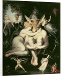 Titania Awakes, Surrounded by Attendant Fairies, clinging rapturously to Bottom, still wearing the Ass's Head, 1793-4 by Henry Fuseli