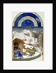 Facsimile of February: farmyard scene with peasants by Limbourg Brothers (after)