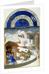 Facsimile of February: farmyard scene with peasants by Limbourg Brothers (after)