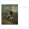 Portrait of Peter the Great against a background of the Battle of Poltava by Gottfried Danhauer