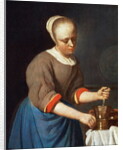 Young girl with a pestle and mortar by Gabriel Metsu