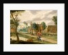 A village landscape with a woman drawing water from a well by Isaak van Oosten