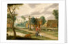 A village landscape with a woman drawing water from a well by Isaak van Oosten
