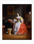 Lady in a yellow and red dress by Samuel van Hoogstraten