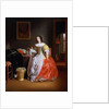Lady in a yellow and red dress by Samuel van Hoogstraten