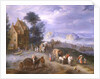 Landscape with peasants, carts and a ferry by Joseph van Bredael
