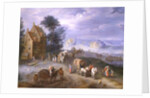 Landscape with peasants, carts and a ferry by Joseph van Bredael
