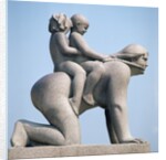 Woman with two children riding on her back by Gustav Vigeland