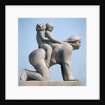 Woman with two children riding on her back by Gustav Vigeland