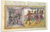 Codex Duran: Pedro de Alvarado companion-at-arms of Hernando Cortes besieged by Aztec warriors by Diego Duran