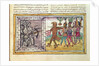 Codex Duran: Pedro de Alvarado companion-at-arms of Hernando Cortes besieged by Aztec warriors by Diego Duran