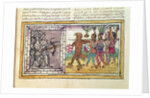 Codex Duran: Pedro de Alvarado companion-at-arms of Hernando Cortes besieged by Aztec warriors by Diego Duran