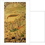 One of a pair of panels depicting the encounter between Hernando Cortes and Montezuma: Montezuma and his followers, 1698 by Miguel and Juan Gonzalez