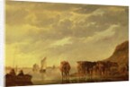 A herdsman with five cows by a river, c.1650-5 by Aelbert Cuyp