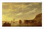 A herdsman with five cows by a river, c.1650-5 by Aelbert Cuyp