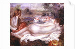 Bather reclining and a young girl doing her hair, 1896 by Pierre Auguste Renoir