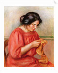Gabrielle darning, 1908 by Pierre Auguste Renoir