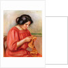 Gabrielle darning, 1908 by Pierre Auguste Renoir