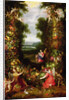 Holy Family in a landscape with a garland of fruit and vegetables by J. & Avont P. van Brueghel