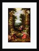 Holy Family in a landscape with a garland of fruit and vegetables by J. & Avont P. van Brueghel